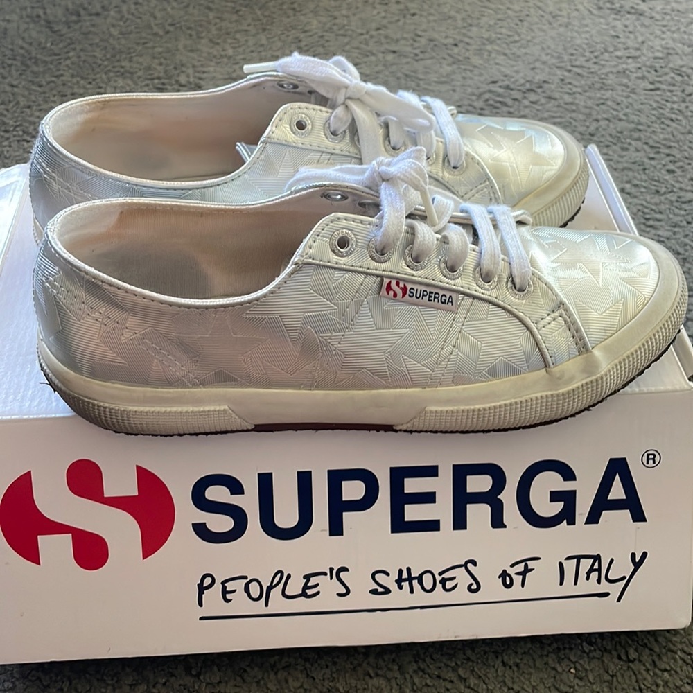 Starry chrome silver superga, worn